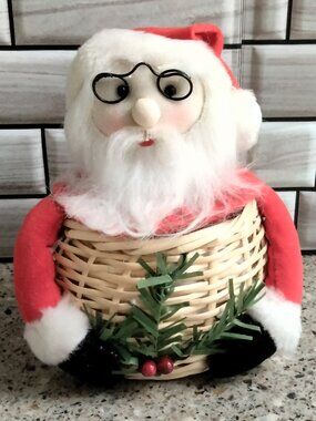 Vintage Fabric & Wicker Santa Basket